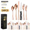 Nuevo Patrón de Explosiones Amazon Juego de Cubiertos de Acero Inoxidable Cuchillo, Tenedor y Cuchara Juego de 24 Piezas Cuchillo, Tenedor y Cuchara para Bistec Occidentales Impresos