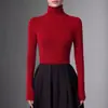 Camiseta base de una sola pieza sin costuras de cuello alto para mujer, sin costuras, suave y amigable con la piel, adecuada para usar en capas en otoño e invierno, tejida