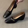 Zapatos de Salón Cuadrados para Mujer Estilo Coreano 2026 Nuevos para Aumentar la Altura Temperamento Retro Negro Combinan Bien con Faldas Zapatos Mary Jane de Boca Baja