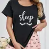 Pantalones Cortos Negros Finos de Manga Corta Transfronterizos Europeos y Americanos para Mujer, Pijama Transpirable de Cuello Redondo de Talla Grande para Exportación para Mujer, Ropa Casual para el Hogar
