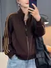 Sudadera de Rayas Estilo Coreano Nueva Otoño 2026 al por Mayor para Mujer, Cárdigan con Cremallera y Cuello Alto, Diseño Holgado, Ropa Exterior de Moda
