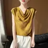 Camiseta de manga corta con cuello de volante estilo francés para mujer, verano 2026, fina, holgada, transpirable, satén sedoso, efecto de caída, adelgazante, estilo maduro y sencillo