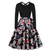 D Halloween Novo Comércio Exterior Transfronteiriço Outono e Inverno Europeu e Americano Retrô Vestido Feminino de Gola Redonda Manga Longa Estampado