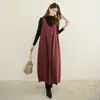 Camiseta de Manga Larga sin Mangas para Otoño e Invierno con Bolsillo Estilo Japonés Holgada Cuello en V Color Sólido Nueva para Mujer Talla Extra Versión A Adelgazante