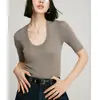 Suéter de Lana Merino 2/60 120S para Primavera y Verano, Delgado, Manga Larga, Cuello Redondo, Tejido Base para Mujer