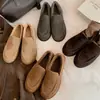 Zapatos Perezosos de Felpa Redondos Estilo Ma de Uva para Mujer, Mocasines de Estilo Old Money con Forro de Lana, Zapatos Cálidos de Algodón con Forro de Lana, Mocasines
