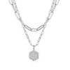 Cadena para Clavícula de Doble Capa con Letra de Acero de Titanio Transfronteriza de Amazon Colgante de Corazón Hexagonal de Acero Inoxidable Doble Cara Colgante de Letra