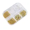 2026 Caja de Accesorios para Uñas, Conchas y Estrellas de Mar, Perlas de Acero Grandes y Pequeñas, Flor Blanca Translúcida de Cinco Pétalos para Decoración de Uñas