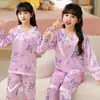 Pijama para Niña Primavera y Otoño Seda de Hielo Manga Larga Cuello en V Dibujos Animados Lindos para Niños Bebés Niños Medianos y Grandes Traje de Ropa para el Hogar
