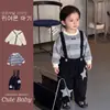 Conjunto de Tricô Infantil Cardigan para Meninos Super Coreano Bonito 1 Camiseta de Manga Longa para Bebê Menino Macacão com Aplique de Estrela Conjunto de Três Peças