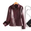 Jaqueta de Couro Preta de Comprimento Médio Feminina com Gola Alta e Cintura com Amarração, Novo Estilo Outono e Inverno, Elegante Casaco de Couro