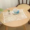 Mantel Cuadrado de Algodón y Lino Estilo Ins Transfronterizo con Encaje de Ganchillo, Hueco con Borlas, Mantel de Mesa Color Sólido Pastoral, Una Pieza Envío Directo