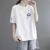 Camiseta de Manga Corta para Mujer, Cuello Redondo, Longitud Media, Holgada, Moderna, Estilo Coreano, Versátil, Nuevo Top Elegante Estampado de Verano