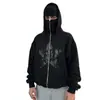 Sudadera con Capucha de Estilo Americano Retro Oscuro Holgada con Estampado de Estrella de Cinco Puntas Camuflaje Casual con Doble Capucha y Cremallera