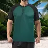 Camisa Polo Esportiva Casual Masculina para Primavera e Verão, Absorvente de Umidade, Caimento Solto, Camisa Henry de Manga Curta Color Block, Roupa Masculina Estilo Resort