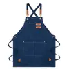 Delantal de Lona de Algodón Engrosado Transfronterizo con Logo Personalizado para Cafetería Cocina Hogar Jardinería Catering Ropa de Trabajo