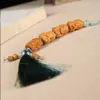 Sándalo DIY Tallado en Madera Cuatro Pequeños Zikiram Literario Retro Borla Colgante para Coche Cadena para Colgar Teléfono Móvil Joyería