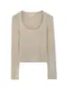 Suéter de Malha Base Manga Longa Stretch Slim-fit Gola U de Alta Qualidade Feminino Primavera e Outono 2024 Novo Top Curto Slim-fit