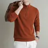 Moletom com Meio Zíper de Lã Lyocell e Seda de Amora Masculino Outono 2026 Novo Gola Alta Quente Manga Longa Camada Base Masculina