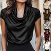Moda Femenina Transfronteriza Europea y Americana Nueva para Primavera/Verano 2026 Top de Satén con Caída de Manga Corta Camisa Versátil para Mujer
