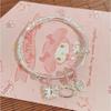 Pulsera con Colgante de Cascabel de Gato Blossom KT Rosa Ajustable de Empuje y Tirón Alto Sentido Diaria Versátil Pulsera para Niña