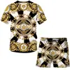 Estación Independiente AliExpress Nuevo Traje de Camiseta de Cadena de Hoja de Lujo para Hombre Holgado Impresión 3D Casual Manga Corta Corto