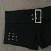 Cinturón de Metal con Hebilla para Mujer de Tiro Bajo Ultra Cortos con Tachuelas Ajustado Estilo Hot Girl Shorts Negros Bodycon Transfronterizo Ins