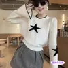 Top de punto lindo estilo coreano con mangas de campana y estampado de estrellas, una pieza nueva y de moda para mujer