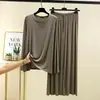 Conjunto de loungewear para mujer de modal con cuello redondo y manga larga, casual, talla grande, pijama ligero que se puede usar como ropa exterior, conjunto de dos piezas de corte holgado