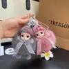 Pelota de Pelo de Zorro Real Linda Transfronteriza Muñeca de Ojos Grandes Durmiendo Llavero de Coche Colgante para Mochila Muñeco de Peluche