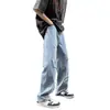 Jeans de Moda Cruzado High Street Estilo Americano para Homens, Primavera e Outono, Marca de Moda, Calças Casuais Retas Largas