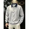 Estilo Primavera/Outono 2026 Roupa Masculina Americana Estilo Primavera/Outono Gola Reversível Espessa Manga Longa Bloco de Cores Costura Exposta Meio Zíper Top Solto