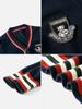 Cárdigan de cuello en V para niños de otoño e invierno, estilo británico, con insignia de oso, abrigo de punto, suéter de uniforme escolar, suéter de manga larga para niños