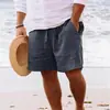 Pantalones Cortos de Verano para Hombre de Algodón y Lino Transfronterizos con Cordón y Cintura Elástica, Shorts de Playa Transpirables, Estilo Casual Simple Versátil