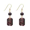 Brincos Quadrados de Vidro com Rosa Estilo Nacional Chinês Novo com Design de Relevo Vintage, Brincos Elegantes e Versáteis