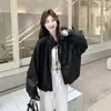 Jaqueta de Couro Preta Feminina Outono 2026 Novo Estilo Retrô Doce Cool Versátil Gola Alta Zíper Jaqueta de Couro PU Top