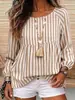 2026 Top de camisa de boneca listrada europeia e americana, gola redonda, mangas longas raglan tipo lanterna, bainha plissada solta, suéter feminino, comércio exterior