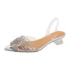 Sandalias destalonadas de tacón alto transparentes con pedrería y punta fina, nuevo modelo de verano 2026, chanclas sexys de moda para exteriores para mujer