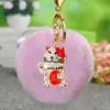 Chaveiro de Gato da Sorte para Carro com Cravação de Diamantes Pelúcia Fofo Pingente para Bolsa Feminina Argola de Chaveiro Presente Festivo