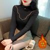 Outono e Inverno Sexy Suéter Puro Desejo Malha Camiseta com Forro de Lã Espessado Gola Alta Moda Nicho Top Ins Mulheres