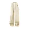 Pantalones casuales deportivos de pierna ancha para hombre ACU, de algodón, con caída, de tiro plano, ajustados, holgados, rectos, con cordón, color liso, largos