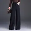 Pantalones de pierna ancha de color liso para mujer, Nuevo estilo Otoño/Invierno 2026, Forro polar, Engrosados, Cintura alta, Pierna recta holgada, Adelgazantes, Pantalones casuales