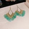 Aretes de Moda Retro de Concha con Borla Geométrica de Diamante Moda Exagerada Lujo Ligero de Alta Gama Aretes Versátiles para Mujer