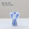 Bixuan Moderno Creativo Abierto Rayas Azules y Blancas Vidrio Decorativo Florero Flor Seca Mueble de TV Sala de Estar Encimera Florero