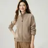 Cardigã de tricô de cashmere com gola alta estilo 2026, uma jaqueta estilosa e casual com zíper e mangas compridas para mulheres, com caimento relaxado