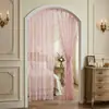 Cortina de Encaje Floral Pastoral Francesa con Espejo Redondo para Sala de Estar, Dormitorio, Balcón, Ventana Saliente, Pantalla de Ventana Semi-Opaca, Transmitente a la Luz pero No Transparente
