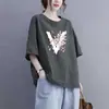 Blusas de Manga Curta Estilo Mãe Transfronteiriças para Mulheres de Meia-Idade, Soltas Plus Size, Valorizam Figuras Curvilíneas, Escondem a Barriga, Emagrecem, Camisas de Meia-Manga, Camisetas Básicas