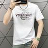 Camiseta de Manga Curta de Algodão Mercerizado Europeu Tendência de Alta Qualidade para Homens com Hot Stamping Embossado, Camiseta Versátil da Moda para o Verão