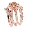 Fábrica de Joyería Transfronteriza Huajie Nuevo Set Caliente de Invierno de Tres Piezas Anillo para Mujer Zirconia Incrustada en Rosa Joyería