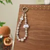 Corrente de Celular com Pérolas de Cristal e Laço Pingente Chaveiro Ornamento Pendente Estilo Girly Ins